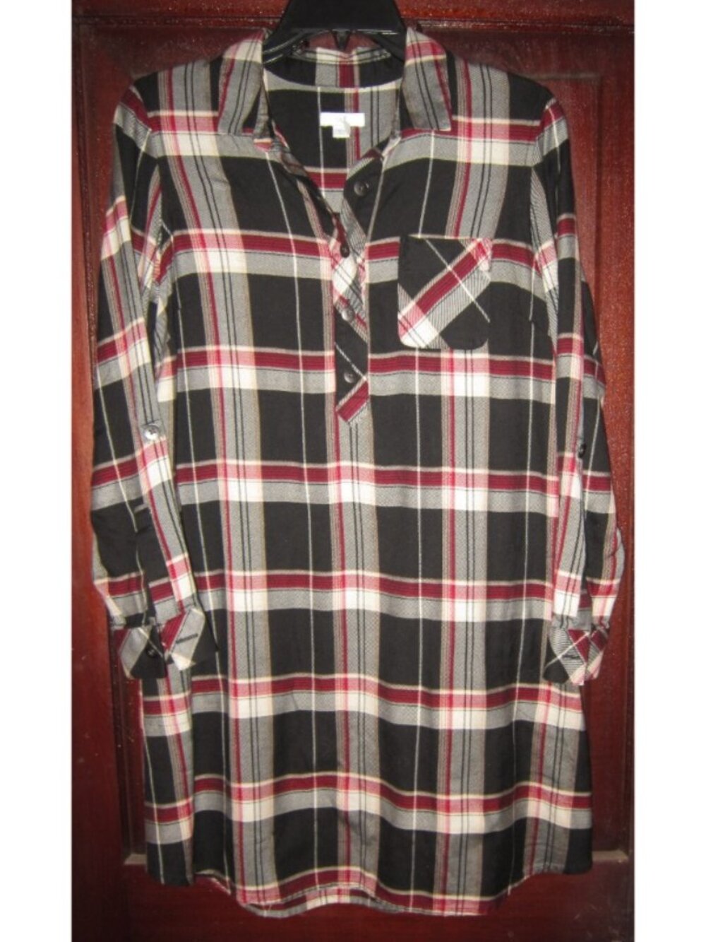 J. Jill XS Petite Tunic Shirt Dress Plaid Side Pockets Tencel Lyocell Popover